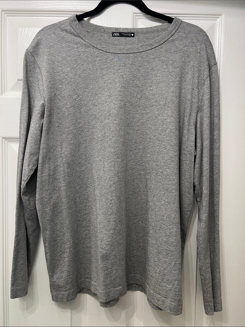 Zara Light Heather Gray Long Sleeve Crewneck Top 100% Cotton